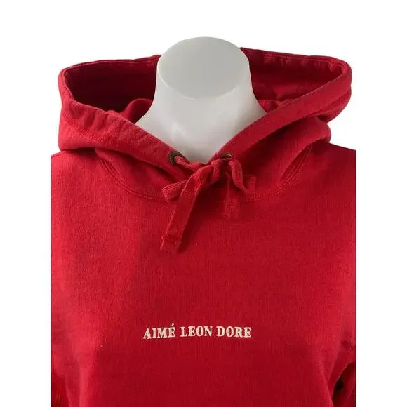 Aime Leon Dore Women's Red Logo Long Sleeve Hoodie Hooded Sweatshirt Top Sz M - Picture 2 of 6